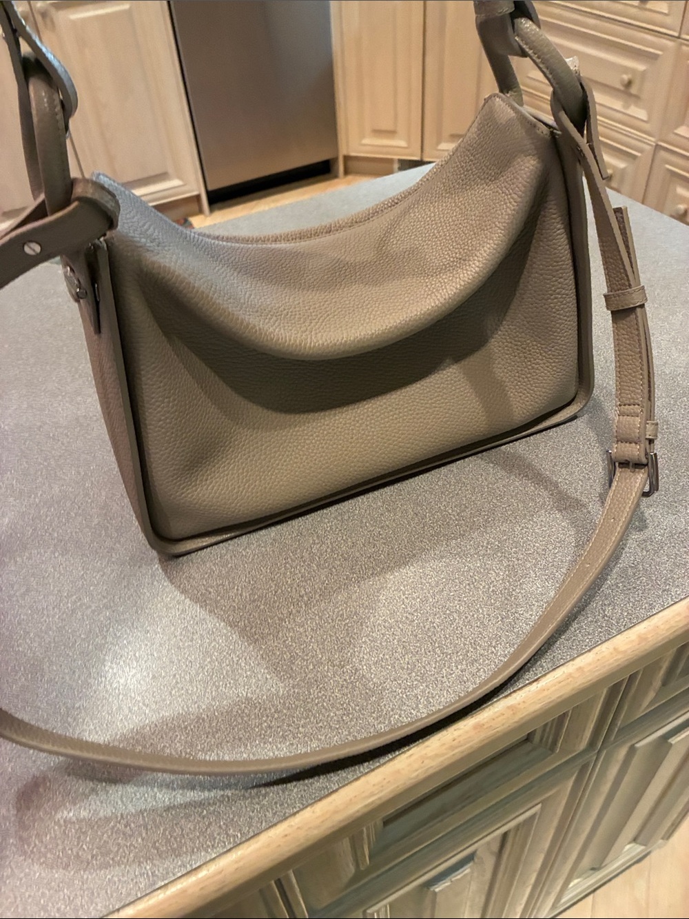Pebbled Taupe Shoulder Hobo Bag - Picture 7 of 12